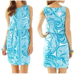 Lilly Pulitzer Windward‎ Dress Resort White & Blue Sea Ruffles Engineer Dress